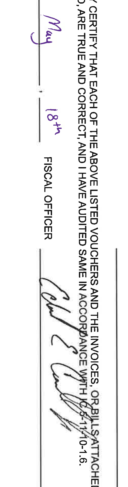 May 18th, Fiscal Officer signature Celina E. Cain