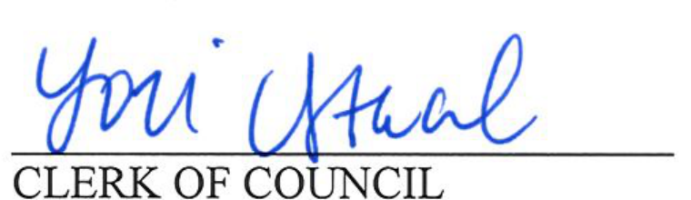 Signature of Clerk of Council Lori Stacel