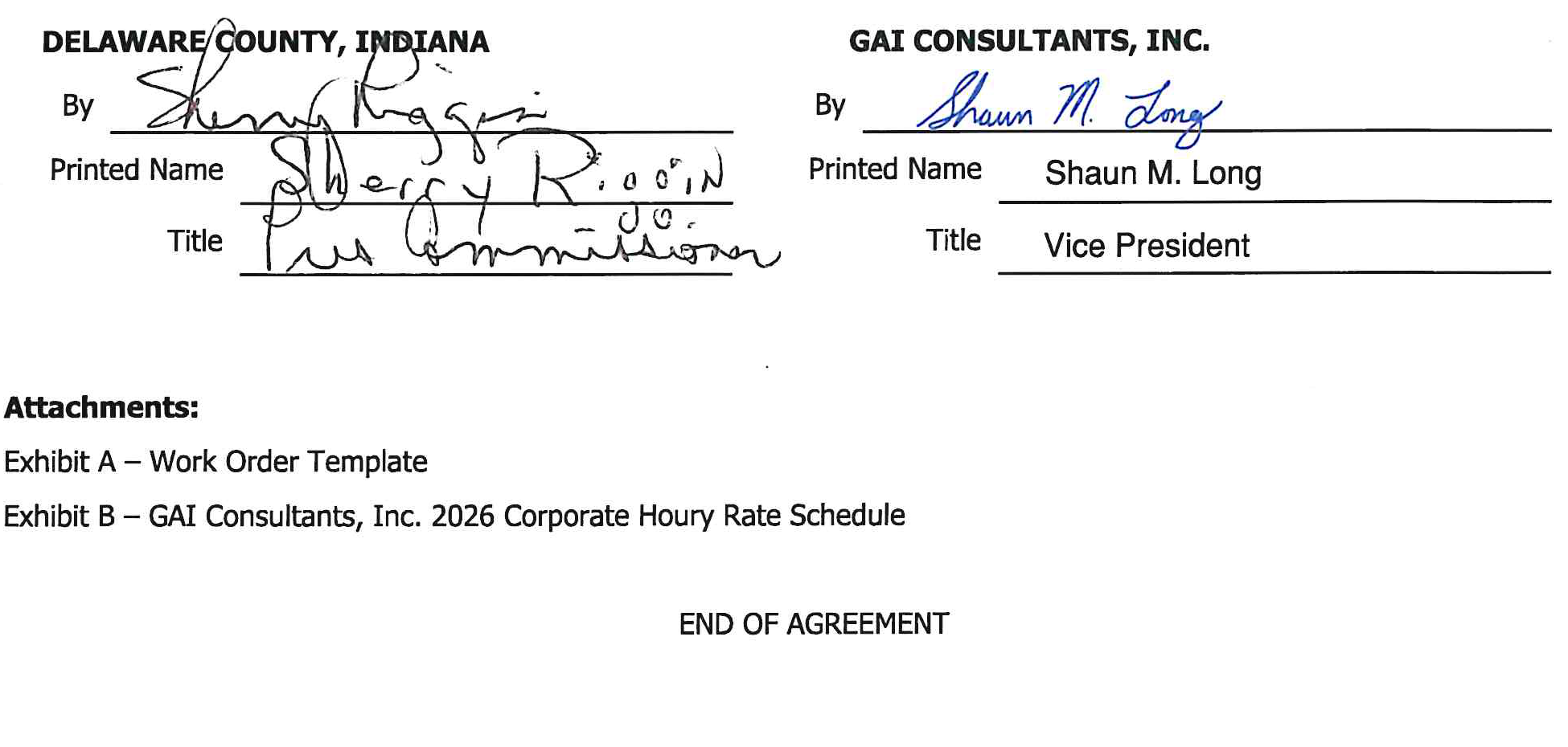 Signature Block for Delaware County, Indiana and GAI Consultants, Inc.