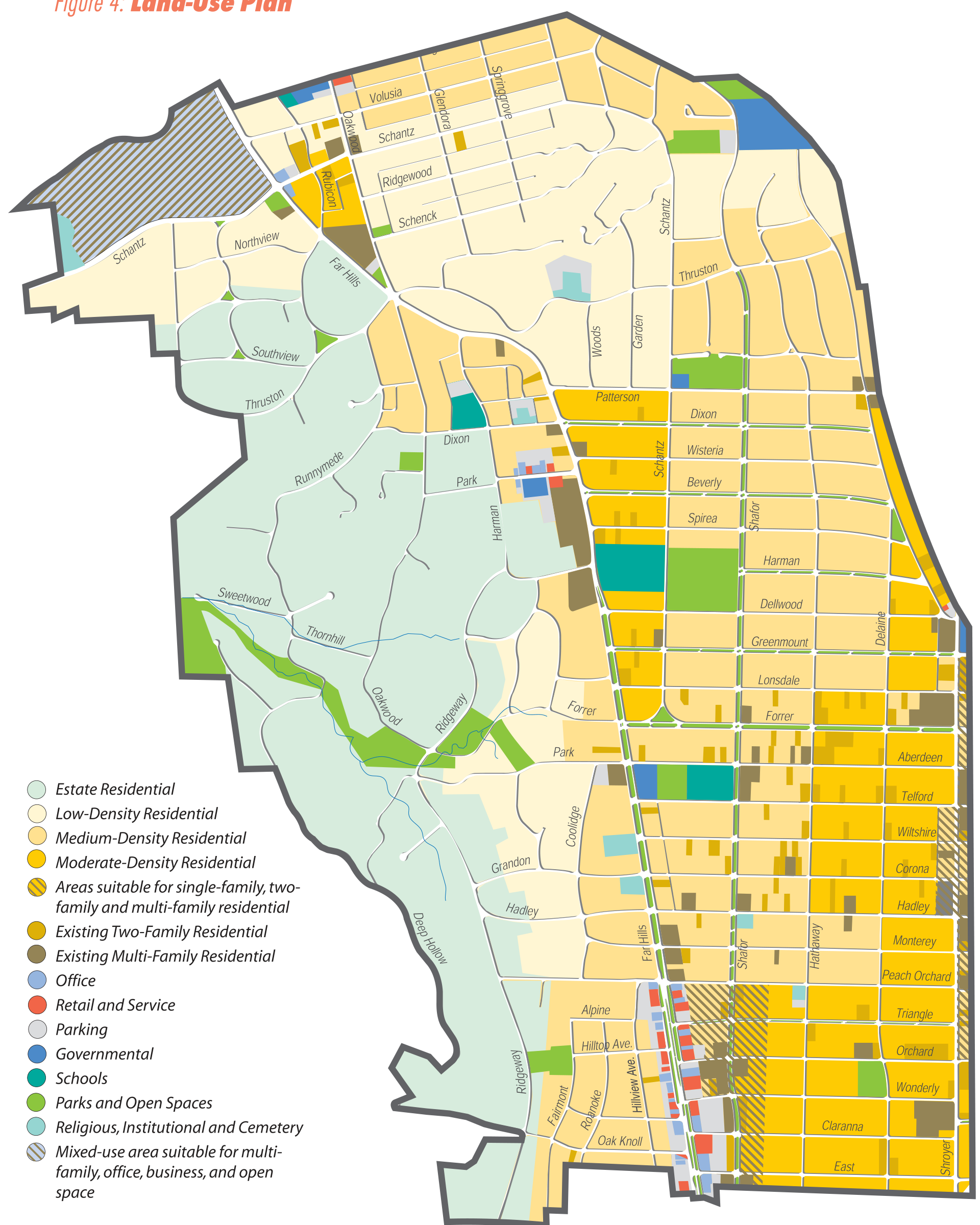 Figure 4 Land-Use Plan map showing land use designations and street names for the City of Oakwood, Ohio