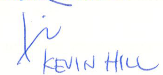 Handwritten name Kevin Hill