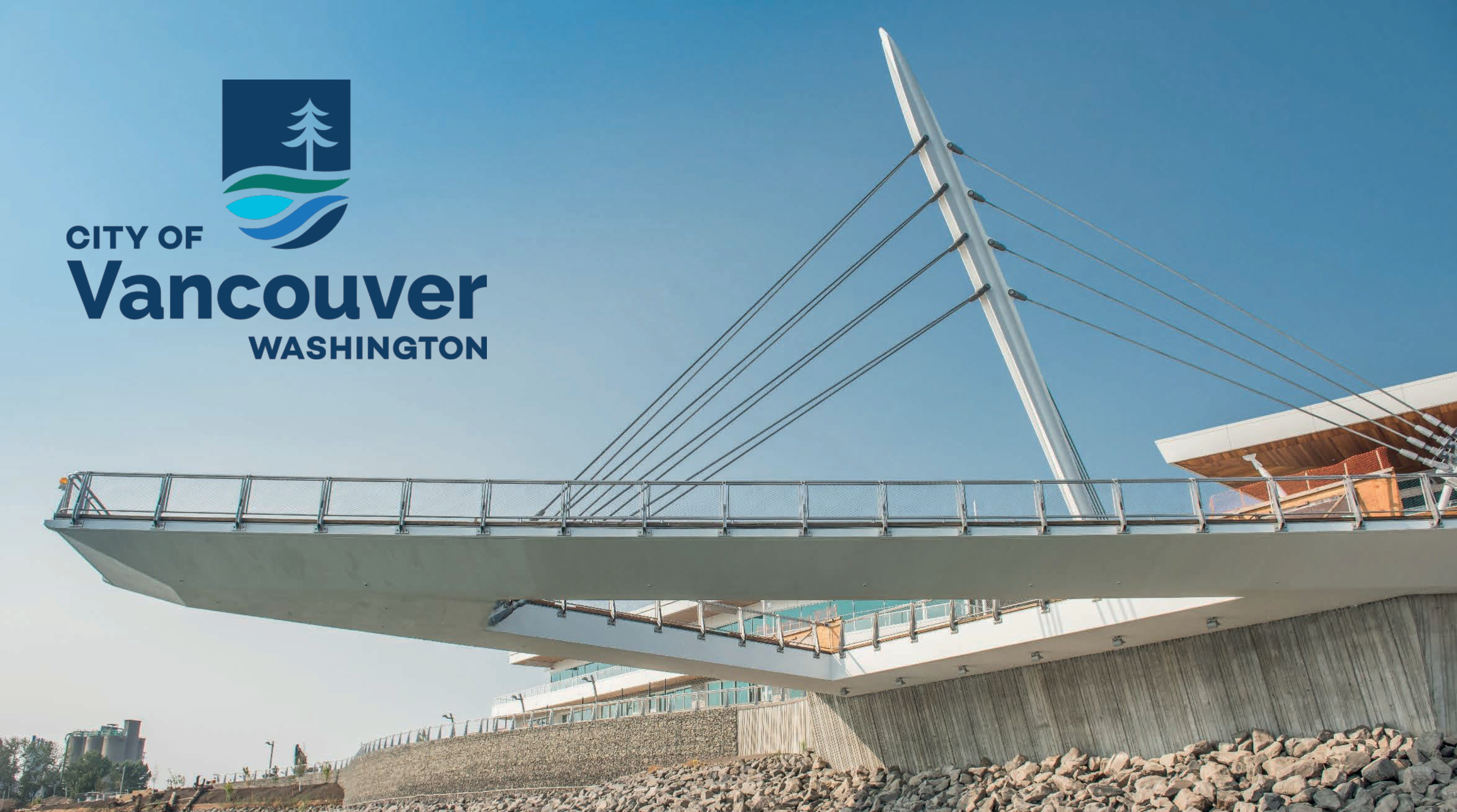City of Vancouver Washington Waterfront Park cable-stayed Grant Street Pier extending over the Columbia River
