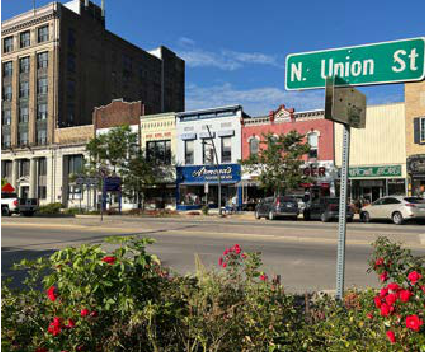 N. Union St street view with historic storefronts