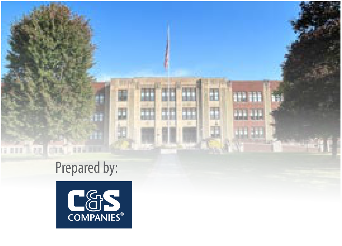 School building with American flag and Prepared by C&S Companies logo