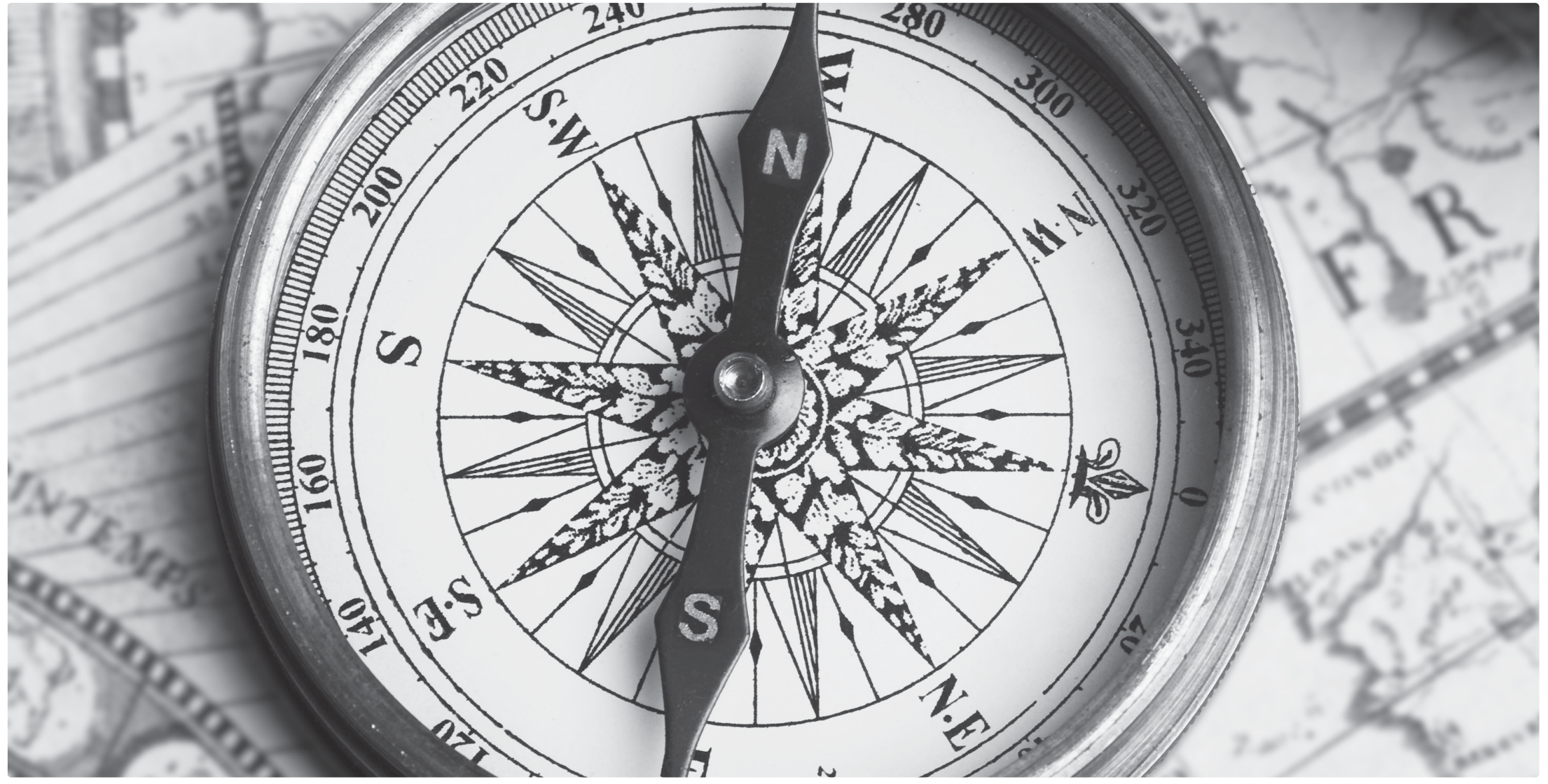 Antique compass and map