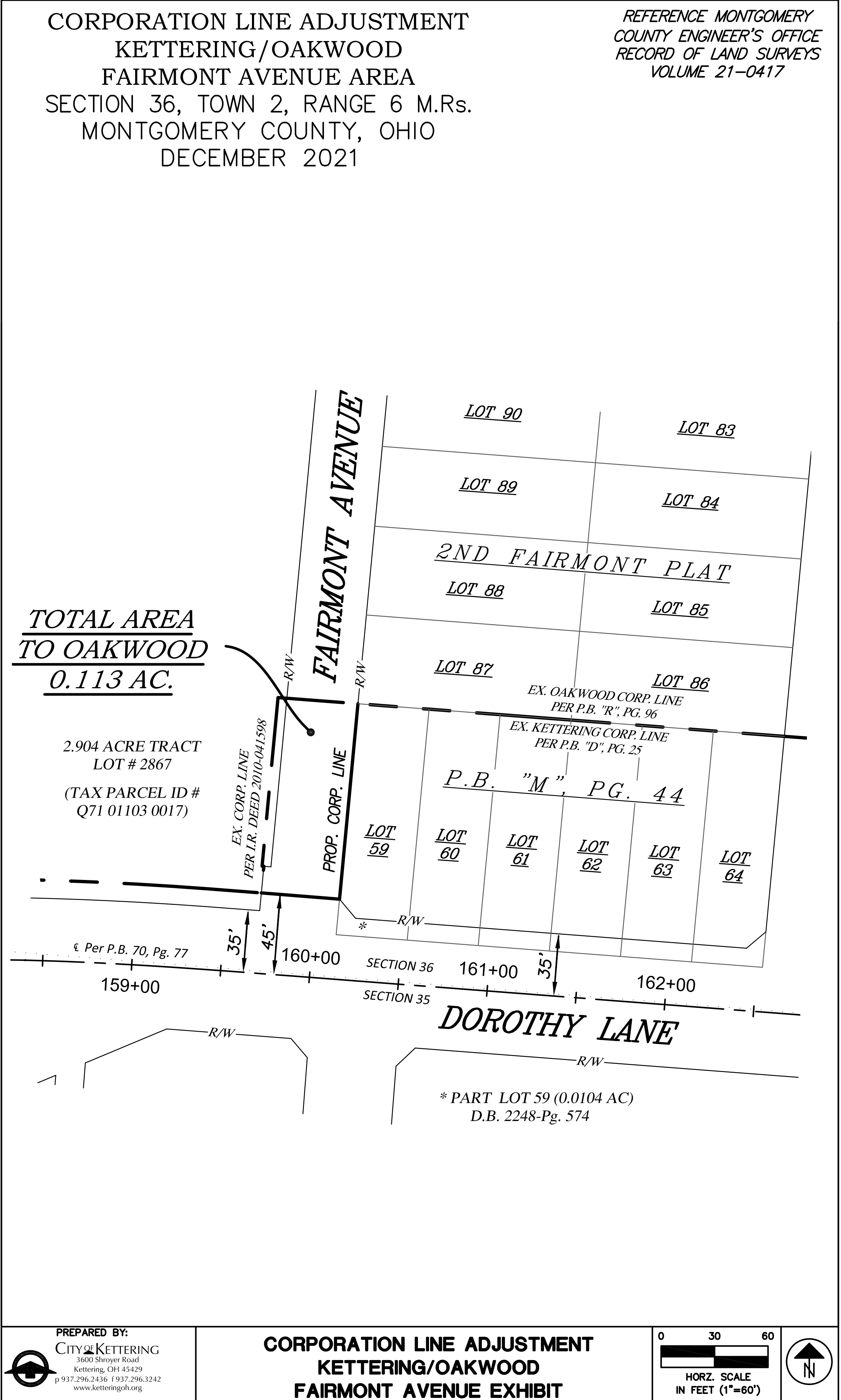 Original scanned Corporation Line Adjustment Kettering/Oakwood Fairmont Avenue Area survey map plat exhibit, December 2021