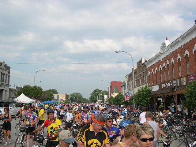 Cyclists on a town street during an event