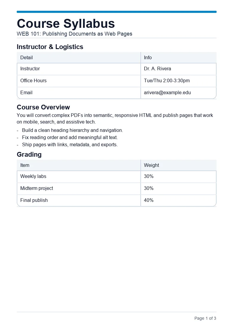 Course syllabus PDF page 1